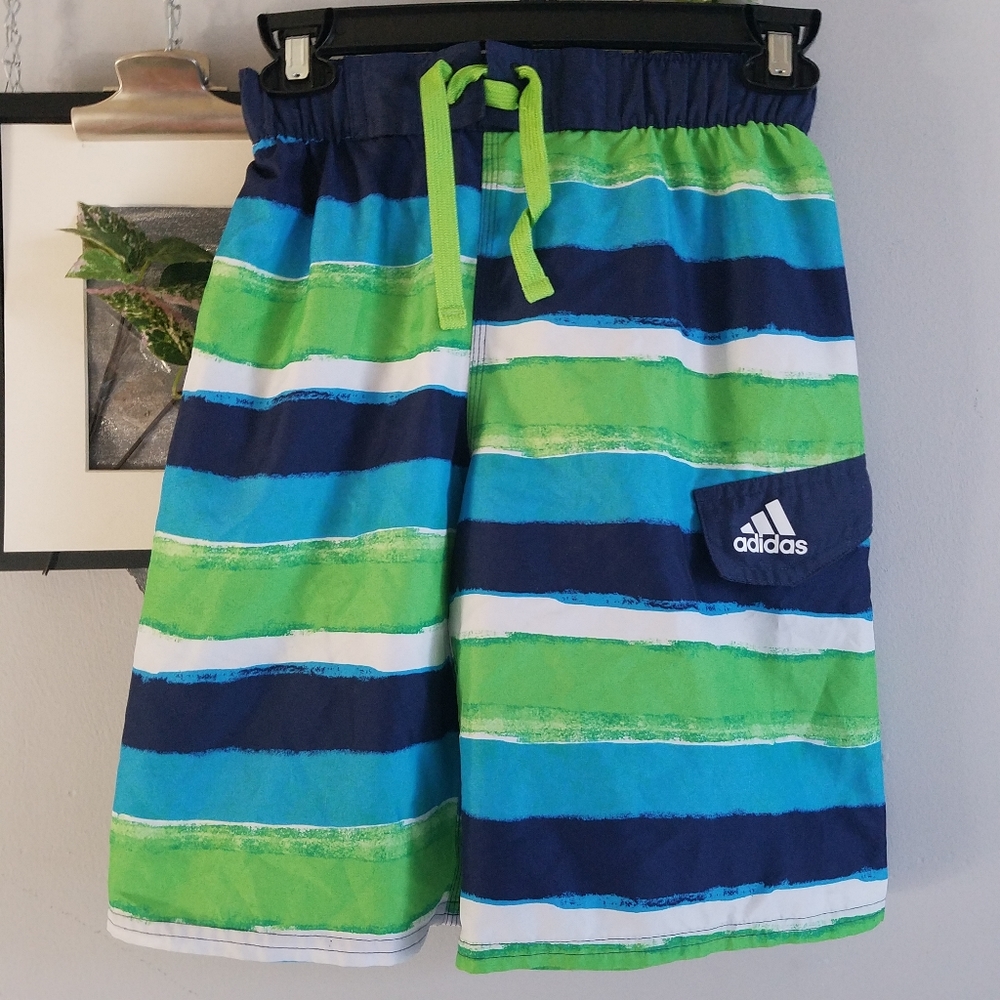 Adidas Boy's Striped Beach‎ Swim Trunks Board Shorts M